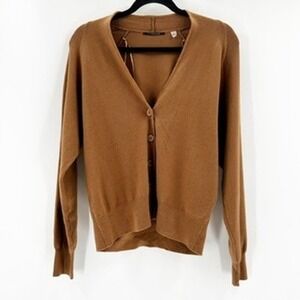 T Tahari Women Brown V Neck Button Front Cardigan Sweater Size S P